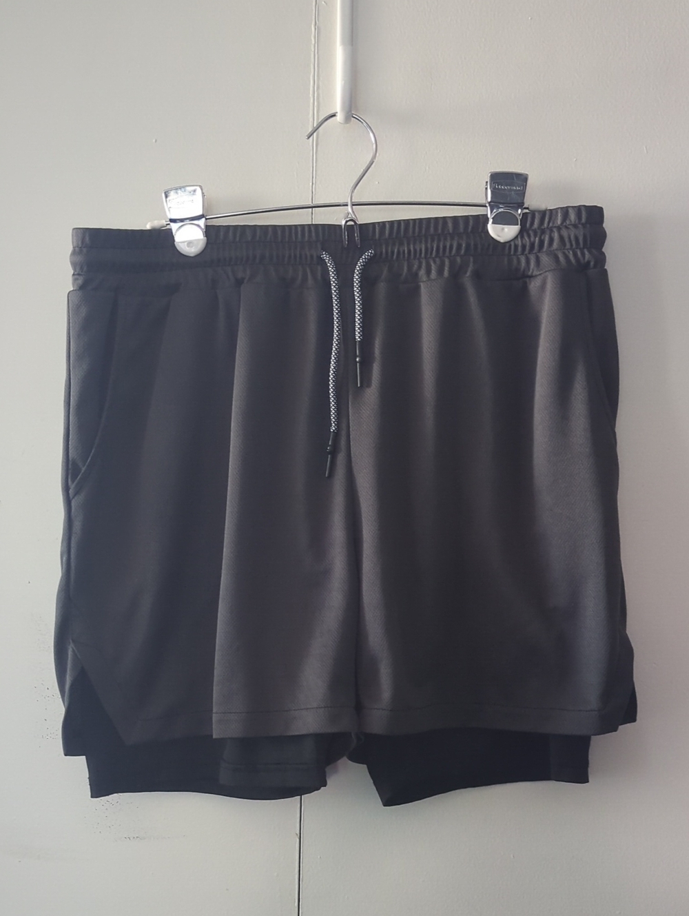Black Athletic Layered Drawstring Shorts